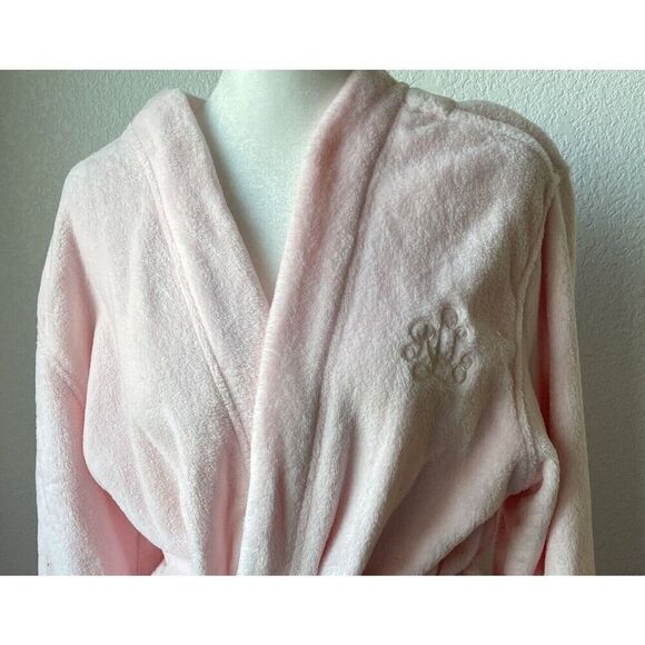 Lauren Ralph Lauren Pink Plush Shawl Collar Short Robe w. Pockets NWOT Large $74 - Picture 3 of 4